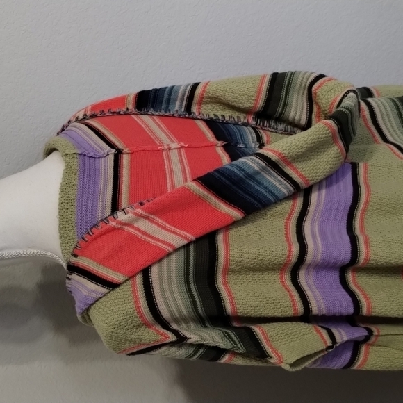 Anthropologie Moth Calexico Multicolor Stripe Knit Hooded Fringe Poncho Small - Picture 6 of 13
